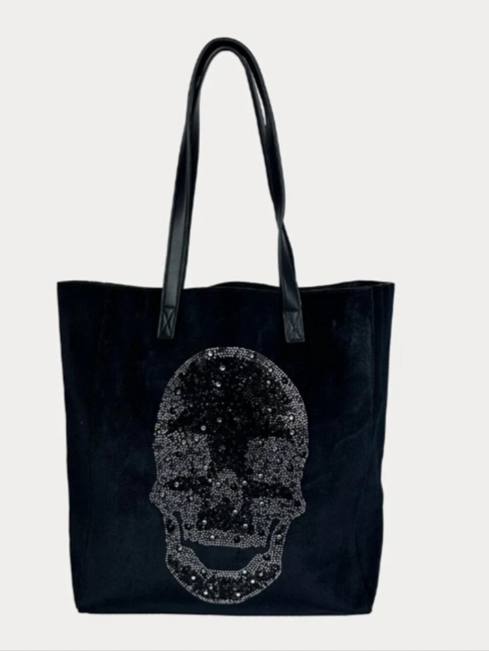 NWOT Ahdorned Sophie Velour Skull Applique Black Tote Bag